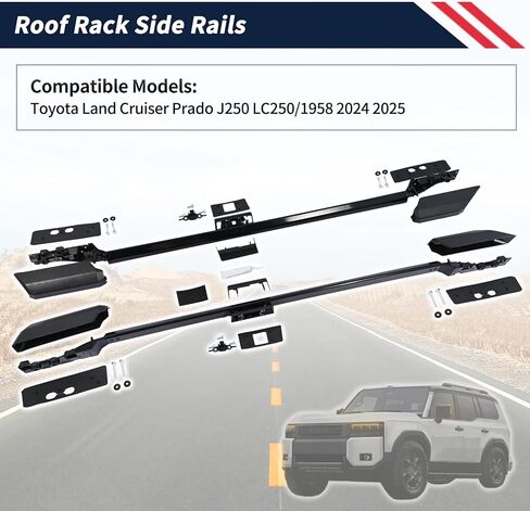 Roof Rack Side Rail Compatible with Toyota Land Cruiser Prado J250 LC250/1958 2024 2025 | Factory Style Design | Aluminum Black Roof Top Luggage Carrier 2Pcs in Saudi Arabia