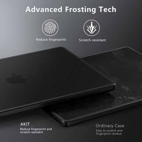 Akit Anti-Cracking Hard Shell Case Compatible with MacBook Pro 14 inch 2025 2024-2021 Release M4 M3 M2 M1 Pro/Max Chip, Anti-Fingerprint Soft TPU Bumper + Screen Protector + Keyboard Cover, Black in Saudi Arabia