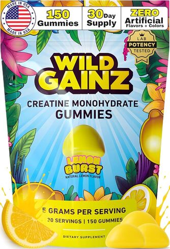 Creatine Monohydrate Gummies - Made in USA, 5g Potency Tested, Vegan, Supports Muscle Growth, Strength, Cognitive Function, Gluten-Free, Non-GMO, Creatine Gummy, Creatine Chews - 150 Gummies in Saudi Arabia