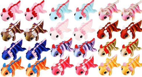 24 Pcs 3D Printed Axolotl Fidget Toy 3D Printed Small Animal Toy Flexible Cute Articulating Pet Stress Relief Fidget Toys forClassroom Rewards & Desk Decor– Fun Party Favors Doll in Saudi Arabia