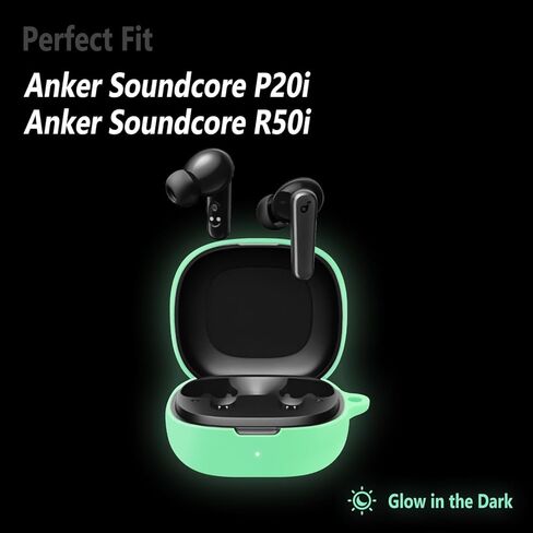 حافظة سيليكون من Geiomoo لجهاز Anker Soundcore P20i، Anker Soundcore R50i، غطاء واقي مزود بحلقة تسلق (أسود) in Saudi Arabia