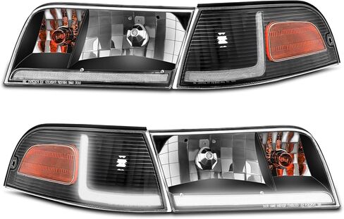 Headlights Assembly Fit For 1998-2011 Ford Crown Victoria 98 99 00 01 02 03 04 05 06 07 08 09 10 11 Ford Crown Victoria w/Corner Headlamp Replacement (Chrome Housing Amber Reflector) in Kuwait