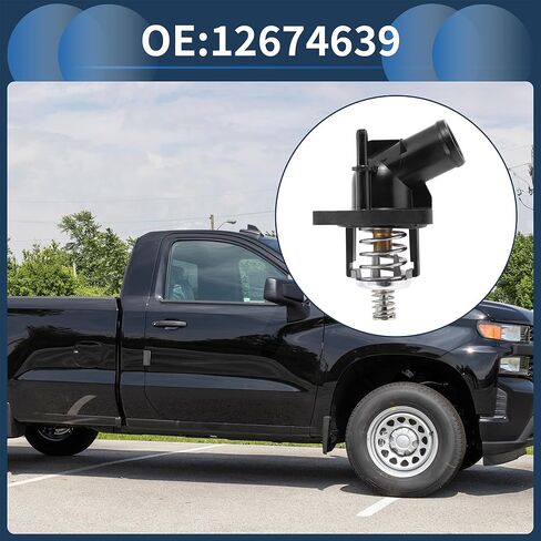 Car Thermostat Inner Engine Coolant Thermostat Housing Assembly No.12674639 for Chevrolet Silverado 1500 2014-2019 Plastic Black Durable in Saudi Arabia