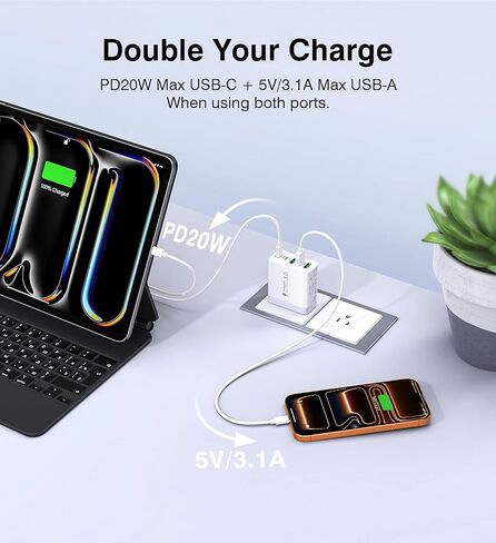 كتلة شاحن USB C، [عبوة من قطعتين] شاحن USB C بقدرة 50 وات و5 منافذ شحن سريع مكعب من الطوب، محول طاقة USB C 3 USB-C 2 USB A شاحن قابس حائط لهاتف iPhone 15 14 13 12 Pro Max SE XS XR وiPad in Kuwait