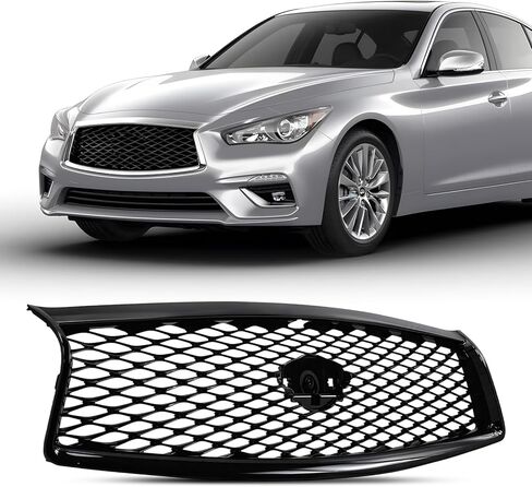 غطاء المصد الأمامي لاستبدال الشواية العلوية لـ 2014-2017 إنفينيتي Q50 مصبغة لامعة باللون الأسود مع فتحة الكاميرا in Kuwait