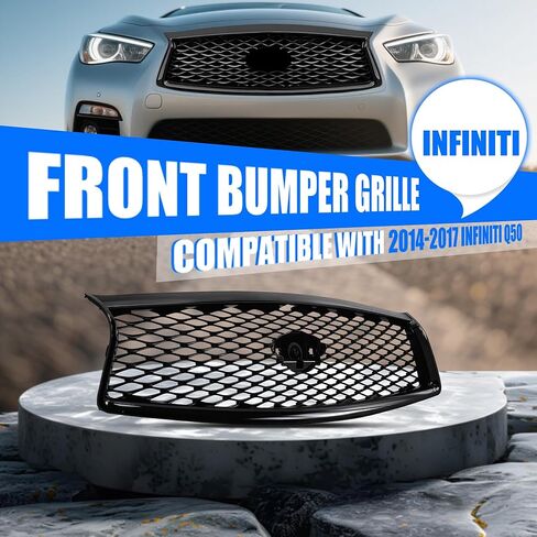 غطاء المصد الأمامي لاستبدال الشواية العلوية لـ 2014-2017 إنفينيتي Q50 مصبغة لامعة باللون الأسود مع فتحة الكاميرا in Kuwait