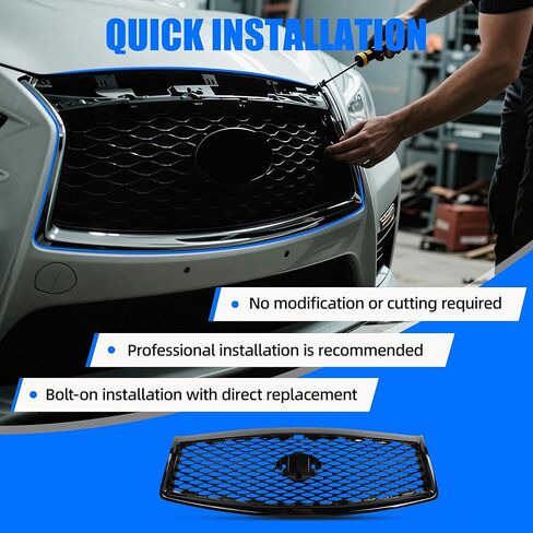 غطاء المصد الأمامي لاستبدال الشواية العلوية لـ 2014-2017 إنفينيتي Q50 مصبغة لامعة باللون الأسود مع فتحة الكاميرا in Kuwait