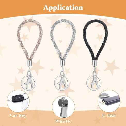 3 Pcs Bling Rhinestone Keychain Wristlet, 14cm/5.5in Crystal Phone Wristlet Lanyard Strap with Metal Clasp Badge Holder for Women, Wallet Credit ID Card Holder 3 Colors in Saudi Arabia