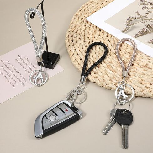 3 Pcs Bling Rhinestone Keychain Wristlet, 14cm/5.5in Crystal Phone Wristlet Lanyard Strap with Metal Clasp Badge Holder for Women, Wallet Credit ID Card Holder 3 Colors in Saudi Arabia