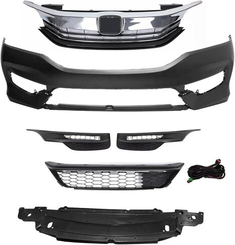 طقم غطاء المصد الأمامي متوافق مع 2016 2017 Honda Accord EX، LX، Sport، Touring Sedan 2.4L 3.5L 2.0L W/الشبكة العلوية والشواية السفلية وأضواء الضباب in Saudi Arabia