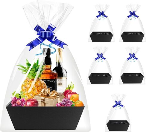 Uzpomel 5Pack Black Baskets for Gifts Empty, 10 x 8.5" Cardboard Gift Basket with Handle, Blank Paper Basket for Thanksgiving,Christmas, Valentine's Day, Easter,Raffle, Party Favor, and Any Occasion in Saudi Arabia