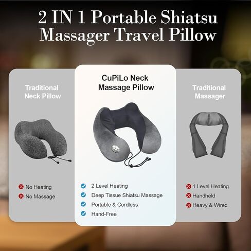 Neck Massager Pillow with Heat -FSA Eligible HSA [2025 Upgraded] Portable Shiatsu Neck Massager for Pain Relief Deep Tissue,Heated Pillow for Travel, Office & Home, Ideal Gift for Her, Him in Kuwait