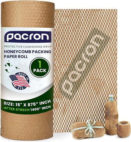 Honeycomb Packing Paper Roll | Eco-Friendly Craft Wrapping Paper for Shipping, Moving Supplies & Gift Wrap | Protective Cushioning Wrap, Expandable Honeycomb Wrap & Paper Mesh Roll - (15" x 875") in Saudi Arabia