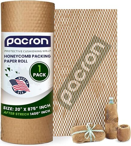 Honeycomb Packing Paper Roll | Eco-Friendly Craft Wrapping Paper for Shipping, Moving Supplies & Gift Wrap | Protective Cushioning Wrap, Expandable Honeycomb Wrap & Paper Mesh Roll - (15" x 875") in Saudi Arabia