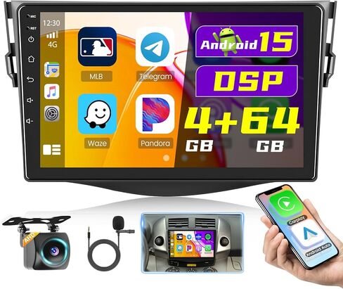 Hikity 2+64GB Android 13 Radio Wireless Apple Carplay for 2007-2012 Toyota RAV4, 9 Inch Touch Screen RAV4 Stereo with Android Auto, HiFi, Bluetooth, GPS, WiFi, Mirror Link, SWC, MIC, Backup Camera in Saudi Arabia