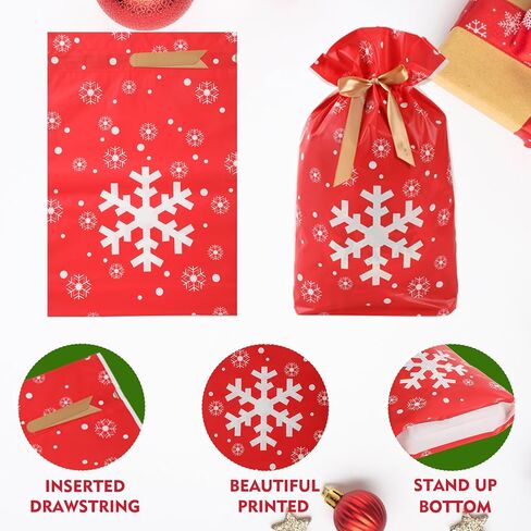 KESIKA Christmas Drawstring Gift Bags 18PCS in 6 Styles Christmas Wrapping Bags Xmas Treats Bags Christma s Party Favor Pouch Goody Sweet Treat Candy Bags with Ribbon Ties in Saudi Arabia