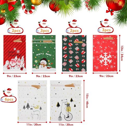 KESIKA Christmas Drawstring Gift Bags 18PCS in 6 Styles Christmas Wrapping Bags Xmas Treats Bags Christma s Party Favor Pouch Goody Sweet Treat Candy Bags with Ribbon Ties in Saudi Arabia