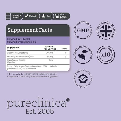 Bilberry Extract 10,000mg x 180 Tablets (6 Months Supply)- 10X More anthocyanidin Plus 5mg Black Pepper per Tablet in Saudi Arabia