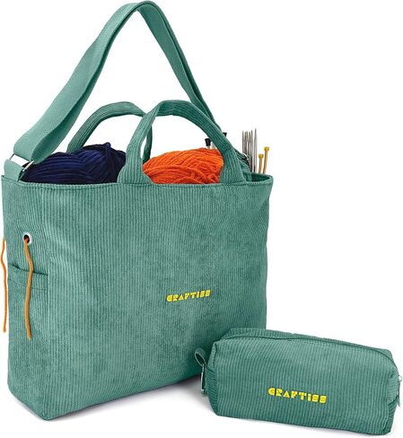 CRAFTISS Crochet Bag Yarn Storage - Christmas Gift - Durable Corduroy Yarn Bag for Crochet Accessories - Organizer with Knitting Accessories Case (Green) in Saudi Arabia