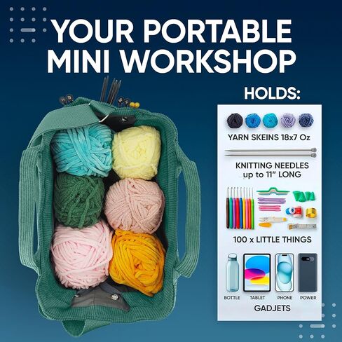 CRAFTISS Crochet Bag Yarn Storage - Christmas Gift - Durable Corduroy Yarn Bag for Crochet Accessories - Organizer with Knitting Accessories Case (Green) in Saudi Arabia