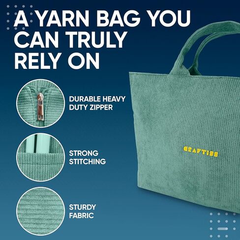 CRAFTISS Crochet Bag Yarn Storage - Christmas Gift - Durable Corduroy Yarn Bag for Crochet Accessories - Organizer with Knitting Accessories Case (Green) in Saudi Arabia