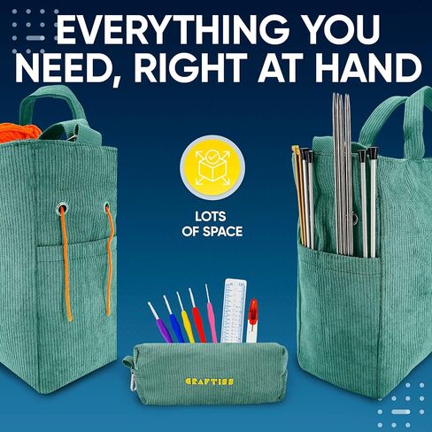 CRAFTISS Crochet Bag Yarn Storage - Christmas Gift - Durable Corduroy Yarn Bag for Crochet Accessories - Organizer with Knitting Accessories Case (Green) in Saudi Arabia