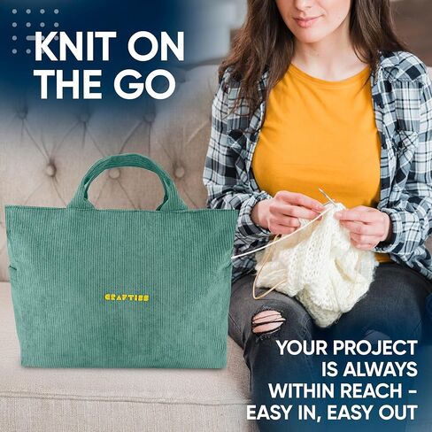 CRAFTISS Crochet Bag Yarn Storage - Christmas Gift - Durable Corduroy Yarn Bag for Crochet Accessories - Organizer with Knitting Accessories Case (Green) in Saudi Arabia