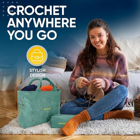 CRAFTISS Crochet Bag Yarn Storage - Christmas Gift - Durable Corduroy Yarn Bag for Crochet Accessories - Organizer with Knitting Accessories Case (Green) in Saudi Arabia