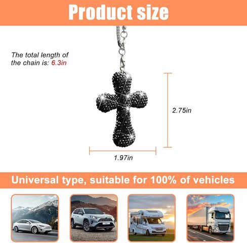 Bling Car Hanging Ornament, Double-Sided Cross Crystal Rhinestone Vehicle Rear View Mirror Charm, Cute Diamond Rearview Mirror Pendant, Universal Auto Interior Accessories (Red) in Saudi Arabia