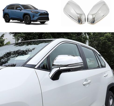 غطاء غطاء مرآة الرؤية الجانبية متوافق مع Toyota RAV4 2025 2024 2023 2022-2019 مرايا الرؤية الخلفية زخرفة ملحقات السيارة الخارجية ABS 2 قطعة (نمط الكروم اللامع) in Saudi Arabia
