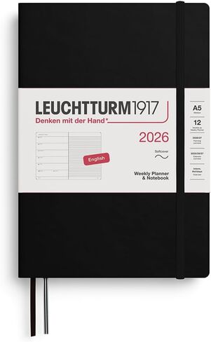 LEUCHTTURM1917 - مخطط أسبوعي ودفتر ملاحظات 2026، غلاف ناعم، متوسط ​​(A5)، مسطر، أسود (1 يناير - 31 ديسمبر 2026) in Saudi Arabia