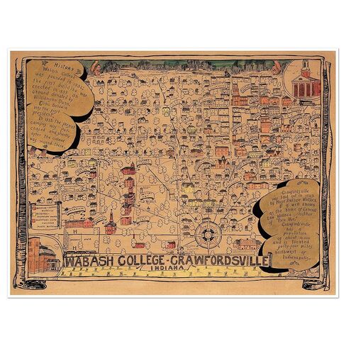 Wabash College | Crawfordsville Indiana Campus Guide circa 1876 | Vintage Wall Decor Art Print | 24 x 32 inches in Saudi Arabia
