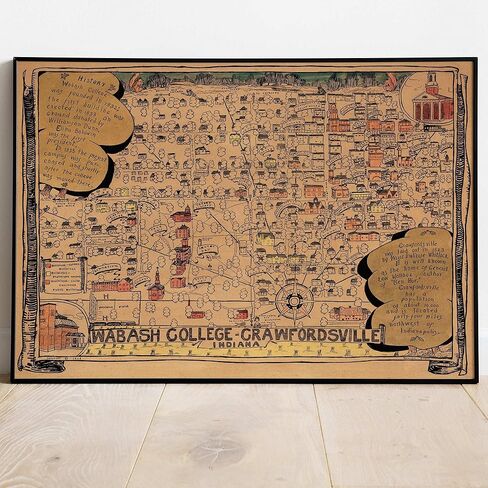 Wabash College | Crawfordsville Indiana Campus Guide circa 1876 | Vintage Wall Decor Art Print | 24 x 32 inches in Saudi Arabia