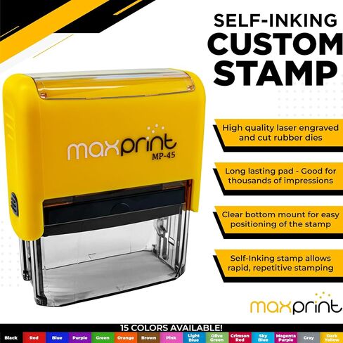 MaxPrint Large Size Self Inking Custom Stamp - 5 Lines of Text - Over 12 Colors to Choose from in Saudi Arabia