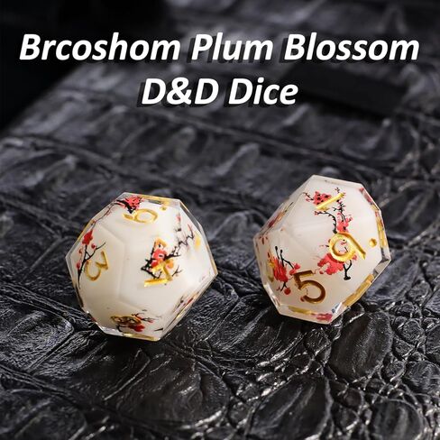 DND Dice Set 7 PCS Resin Dungeons and Dragons Dice with Plum/Cherry/Flower Blossom for Tabletop Games, Gift with Box for D&D, RPG, MTG (Polyhedral) in Saudi Arabia
