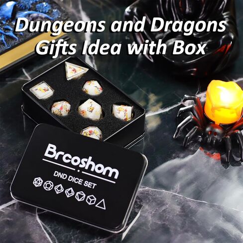 DND Dice Set 7 PCS Resin Dungeons and Dragons Dice with Plum/Cherry/Flower Blossom for Tabletop Games, Gift with Box for D&D, RPG, MTG (Polyhedral) in Saudi Arabia