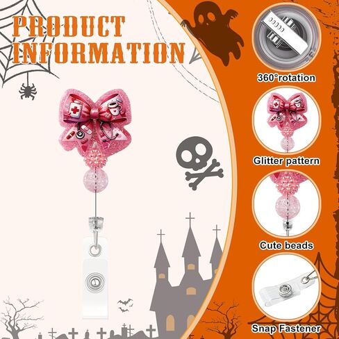 2 Pcs Cute Badge Reel Retractable, Pink Bow Tie You Got This with Beaded Funny Nurse Accessories Name Tag ID Clip Holder for Doctor Student Medical Assistant Coworker Work Accessories Gifts in Saudi Arabia