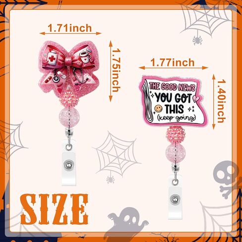 2 Pcs Cute Badge Reel Retractable, Pink Bow Tie You Got This with Beaded Funny Nurse Accessories Name Tag ID Clip Holder for Doctor Student Medical Assistant Coworker Work Accessories Gifts in Saudi Arabia