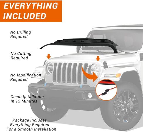 Front roof Spoiler Suitable Compatible with 2018-2024 JL Jeep Wrangler, Easy to Install with Amber LED Lights in Saudi Arabia