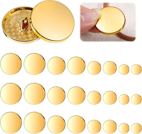 Gold Button 24 PCS Gold Dress Buttons Metal Flat Button Round Shaped Sewing Replacement Buttons for Suit Coat Shirt Jackets Craft Blazers Coat Alloy Shank Craft for Men Women 10mm 15mm 20mm 25mm in Saudi Arabia