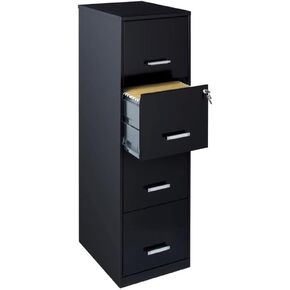Scranton & Co 18" Deep Light Duty 4 Drawer Metal Letter Filing Cabinet in Black, Pre-Assembled in Kuwait