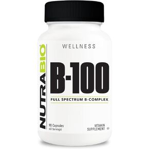 NutraBio B-100, B Vitamin Complex, Immune System & Nervous System Support, Healthy Hair, Skin, Nails, 90 Vegetable Capsules in Kuwait