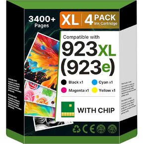 مجموعة خراطيش الحبر 923e 923XL 923 مع رقاقة بديلة لخراطيش الحبر hp 923 لطابعة OfficeJet 8120e 8122e 8124e Pro 8135e 8138e 8139e 8130e 8132e (4 عبوات، أسود سماوي أصفر أرجواني) in Kuwait