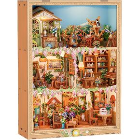 Tonecheer DIY Miniature House Kit، Book Nook Dollhouse Story Frame Kit لغز خشبي ثلاثي الأبعاد، نموذج ديوراما ديكور قابل للتركيب على الحائط مع غطاء غبار ومصباح LED كهدية مثالية - وقت الزهر in Kuwait