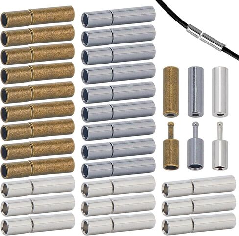 OLYCRAFT 30Sets Leather Cord End Clasp 2mm Hole Column Bayonet Clasps Brass Jewelry Clasps Leather Cord Clasp Findings for DIY Bracelets Necklaces Anklet Buckle Jewelry Making(Black Silver and Bronze) in Saudi Arabia