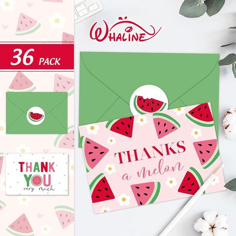 Whaline 36 حزمة الفراولة شكرا لك بطاقات بطاقات المعايدة الفاكهة الوردية مع المغلفات والملصقات بطاقات ملاحظة فارغة لاستحمام الطفل حفلة عيد ميلاد لوازم الدعوة in Kuwait