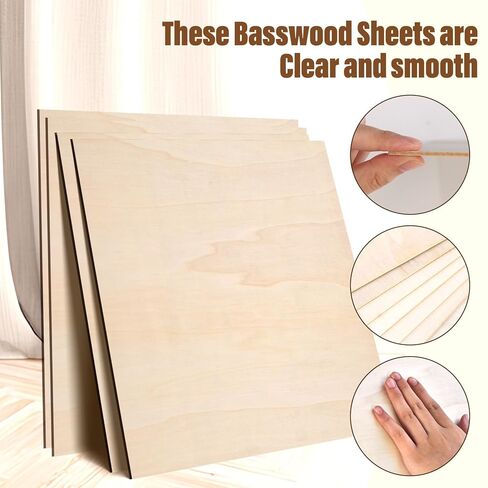 12 Pack Basswood Sheets 1/8, 3 mm Basswood for Laser Cutting, 12X12 Inches Unfinished Wood Sheets for Engraving/Crafts/DIY/Architectural Models/Drawing in Saudi Arabia