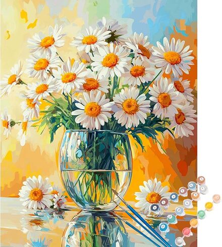 ARNLRDYA Daisy Flowers Paint by Number Kits, White Floral Vase Paint by Numbers for Beginners, Plant Flower Acrylic Paints Oil Painting for Home Decor(16×20inches, Unframe) in Saudi Arabia