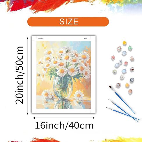 ARNLRDYA Daisy Flowers Paint by Number Kits, White Floral Vase Paint by Numbers for Beginners, Plant Flower Acrylic Paints Oil Painting for Home Decor(16×20inches, Unframe) in Saudi Arabia