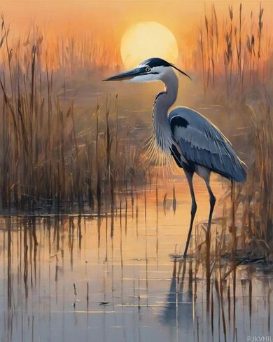 FUKVHIL DIY Oil Painting Paint by Number Kit for Adults Beginner Blue Heron, Dusk DIY Canvas Painting by Numbers Arts Craft for Home Wall Decoration, 40x50cm No Frame in Saudi Arabia